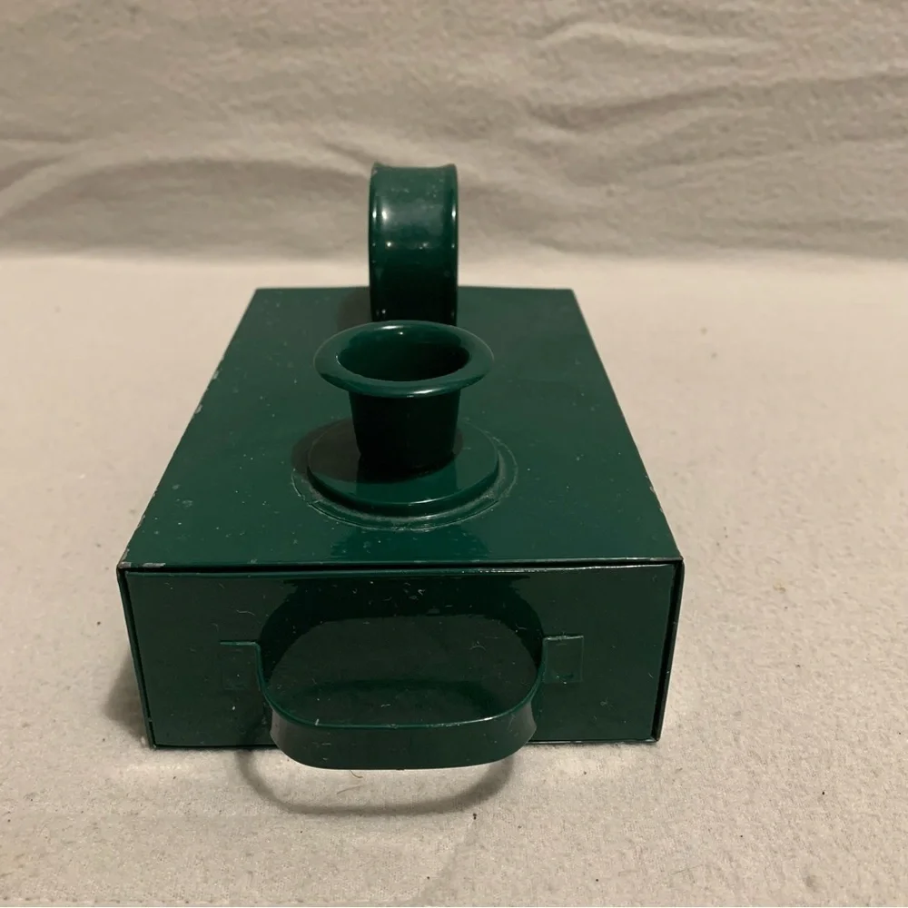 Vtg. Green Metal Chamber Candlestick Holder w/Candle Storage - Candles Included
